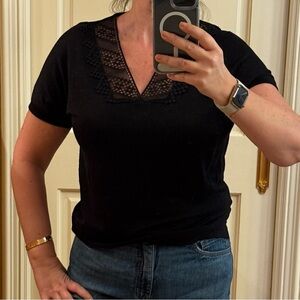 Gerard Darel Black Lace V-Neck Top